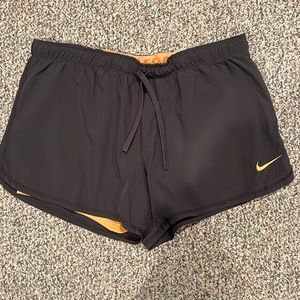 Nike dri-fit shorts, black/dark grey and orange